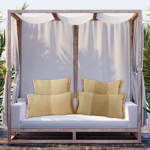 Nhà Máy Bán buôn đơn giản phong cách Linen ngoài trời gối đệm Raffia Patio handloom chắp vá Cushion Cover xách tay cho cắm trại - Product Image 4