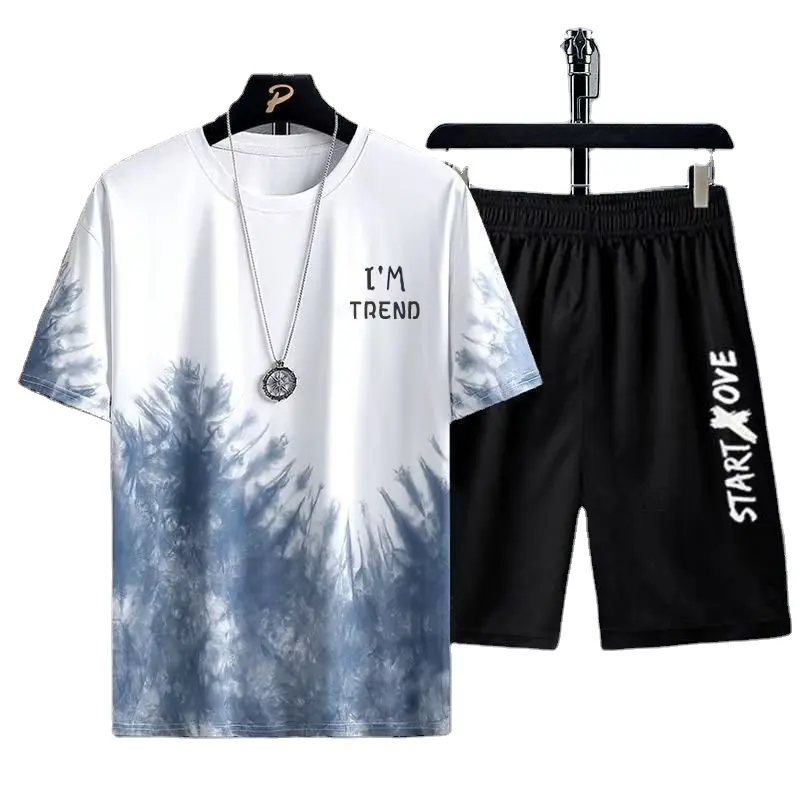 Conjunto de camiseta y pantalones de manga corta de verano para hombre a la moda, pantalones para hombre, conjuntos informales estampados para hombre