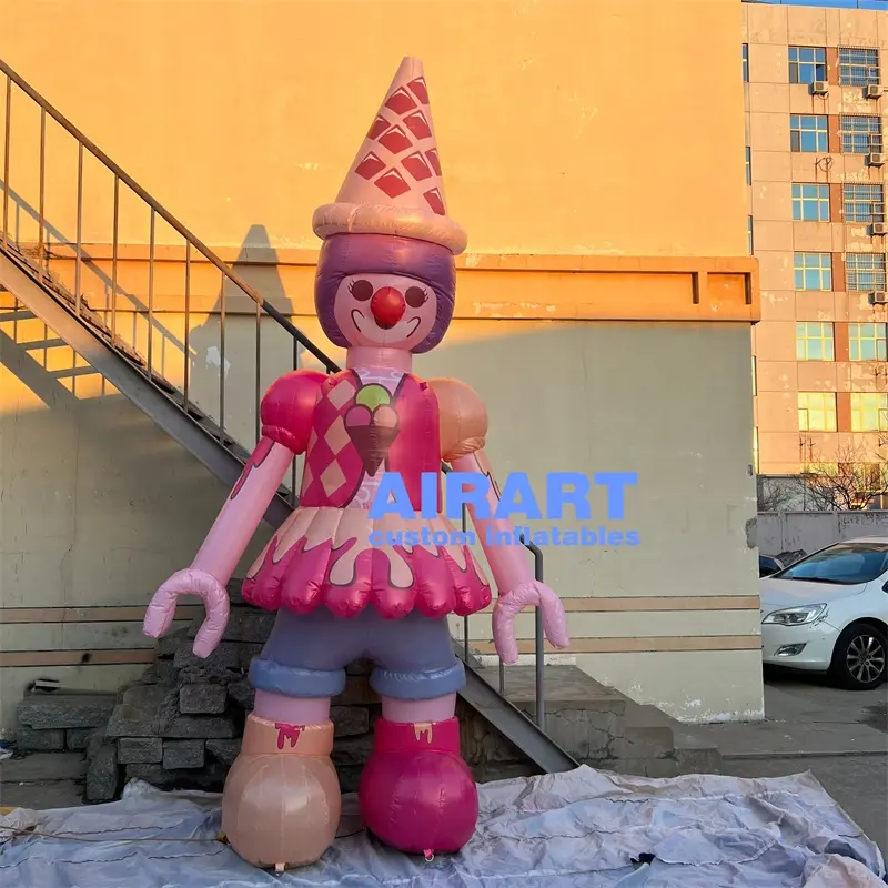 Bespoke Kích thước hoạt động trang trí Inflatable Ice-cream búp bê, phim hoạt hình màu hồng Inflatable Mô hình nhân vật