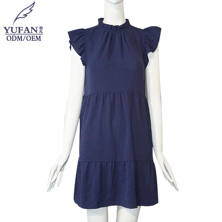 YuFan özel mavi kadın elbiseleri zarif bayanlar rahat kısa kollu elbise kadin giyim için yaz tasarım elbise kısa