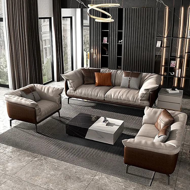 Nordic Salon 2 Seater Modern Design Luxe Meubels Bruin Lederen Loveseat Sofa Set