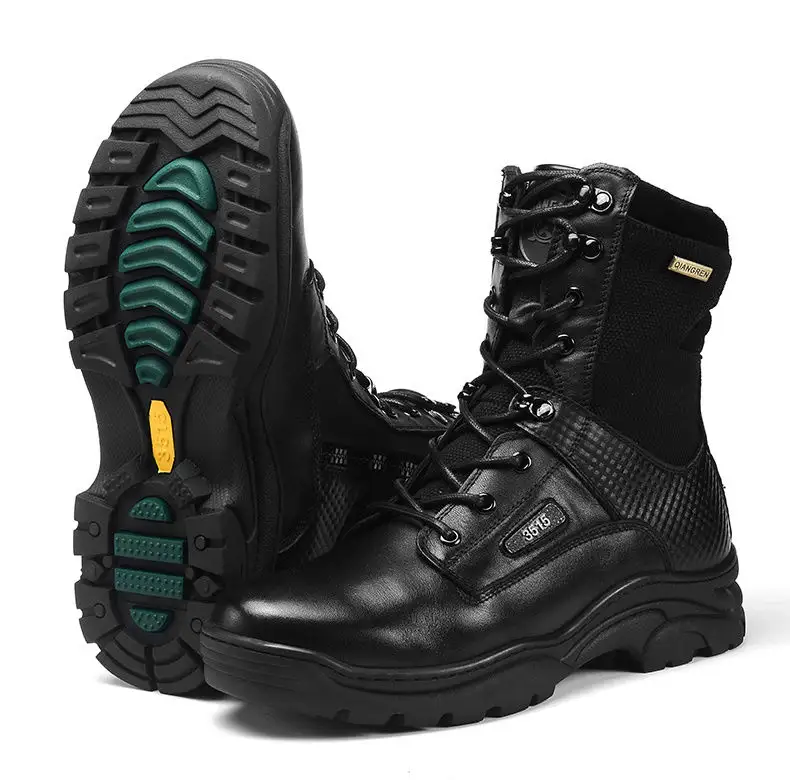 Botas de senderismo impermeables para hombres de cuero de alta calidad para exteriores, botas tácticas de combate negras para hombres