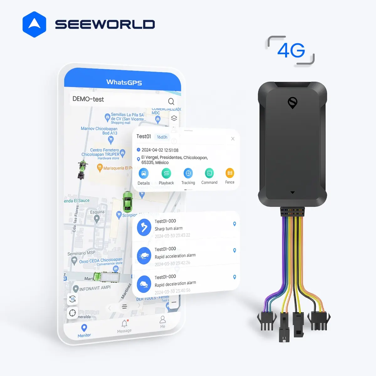 SEEWORLD-Localizador inteligente con GPS para coche y motocicleta, posición precisa remota con dispositivo de grabación, 4G