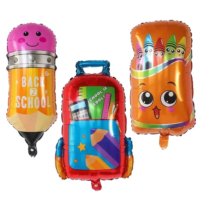 Ritorno a scuola palloncini Foil per bambini torna a scuola decorazione scena festa palloncino matita zainetto scatola di cancelleria giocattoli