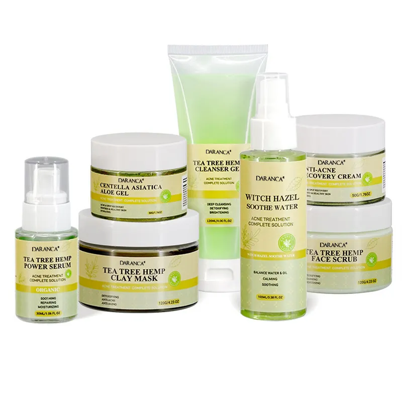 Kit per la cura della pelle biologico sbiancante coreano vegano naturale con etichetta privata, Set per la cura della pelle dell'albero del tè con crema Anti Acne