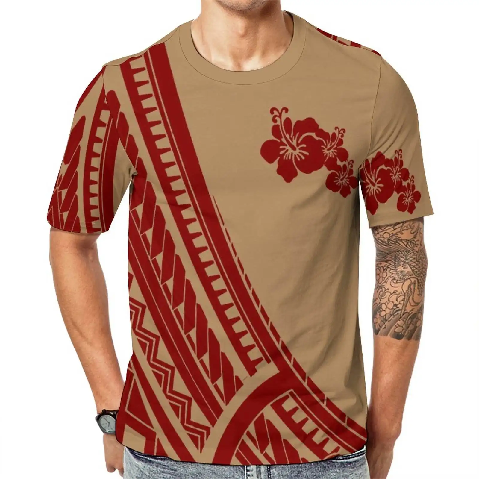 ファクトリーアウトレットポリネシアンパーソナリティメンズTシャツ半袖パシフィックアイランドアートビッグサイズムーブメントラウンドネックTシャツ