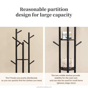 Áo khoác màu đen giá đứng freestanding Mũ tre lưu trữ hiển thị Kệ quần áo may Giá Cây Móc Áo đứng cho lối vào - Product Image 2