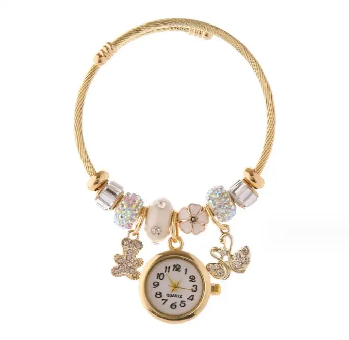 Moda donna tutto fai da te orologio al quarzo regolabile ciondolo in smalto con perline di vetro bracciale migliori amici