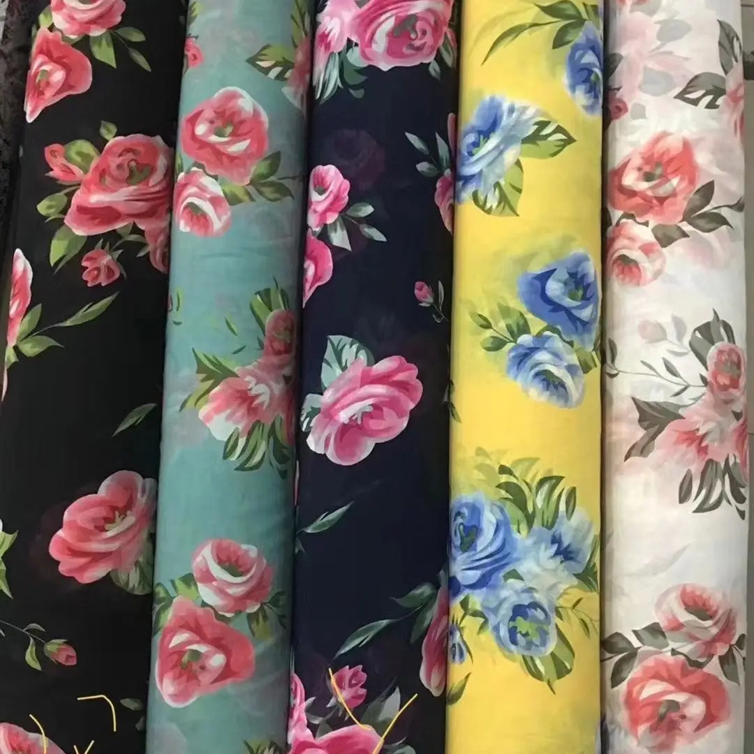 Tela de alta calidad con estampado Floral para mujer, tejido suave de gasa con estampado Digital para vestido