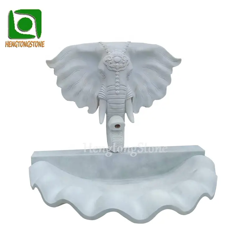 White Marble Wall Fountain Sculpture Elephant Head Fountain