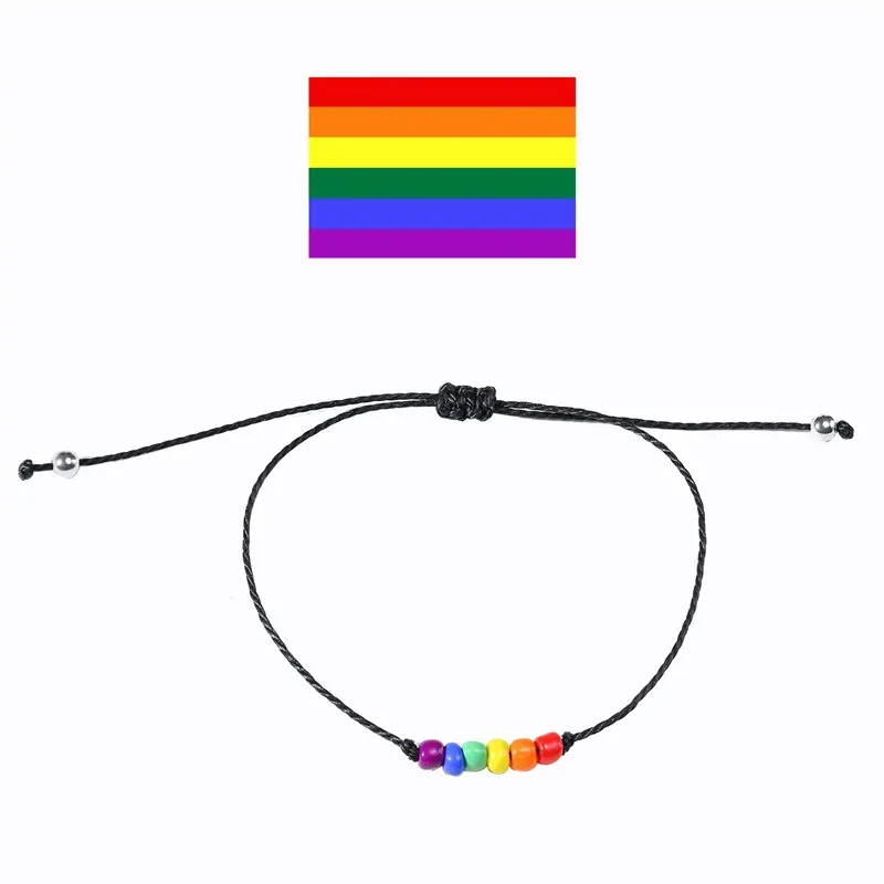 Adjustable Bracelet Gay Lesbian Rainbow Braided Beaded Bracelet Men Women Silicone Bead Bracelet