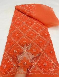 HFX 2024 New High End Beauty Hot <span class=keywords><strong>on</strong></span> Sale Stoff Hochwertige hand gefertigte Stickerei Pailletten Perlen Netz Spitze für 5 Meter Brautkleid
