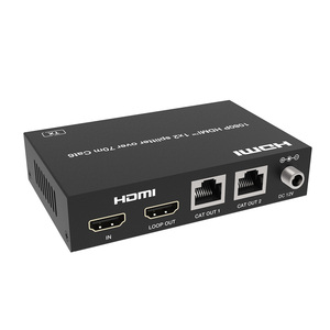<strong>HDMI</strong> 1x2 Splitter Support 1 <strong>HDMI</strong> <strong>input</strong>, 1 <strong>HDMI</strong> loop <strong>output</strong> and 2 CAT <strong>outputs</strong> (70m)over CAT6 Cable with PoC