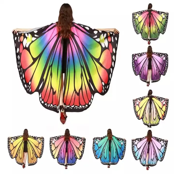 Chal de alas de mariposa de arcoíris para mujer, accesorios de disfraz de hada para baile, capa de Mariposa Monarca para adulto, gran oferta
