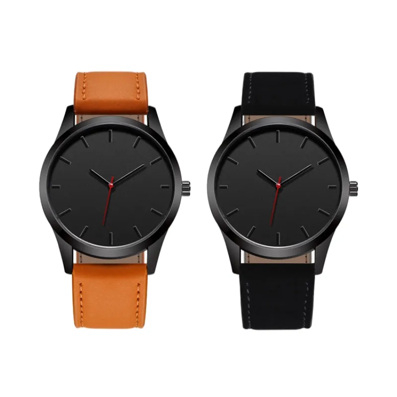 Venta caliente moda hombres reloj sin logotipo pequeño OEM relojes de pulsera de cuero aleación redonda hebilla analógica precio bajo vidrio 2018 40mm