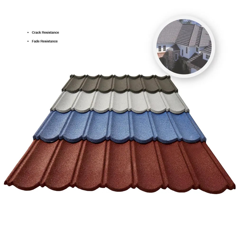 Lembaran pelindung tulang kering dari baja metal warna ubin atap batu dilapisi metal shingle aspal shingle aspal