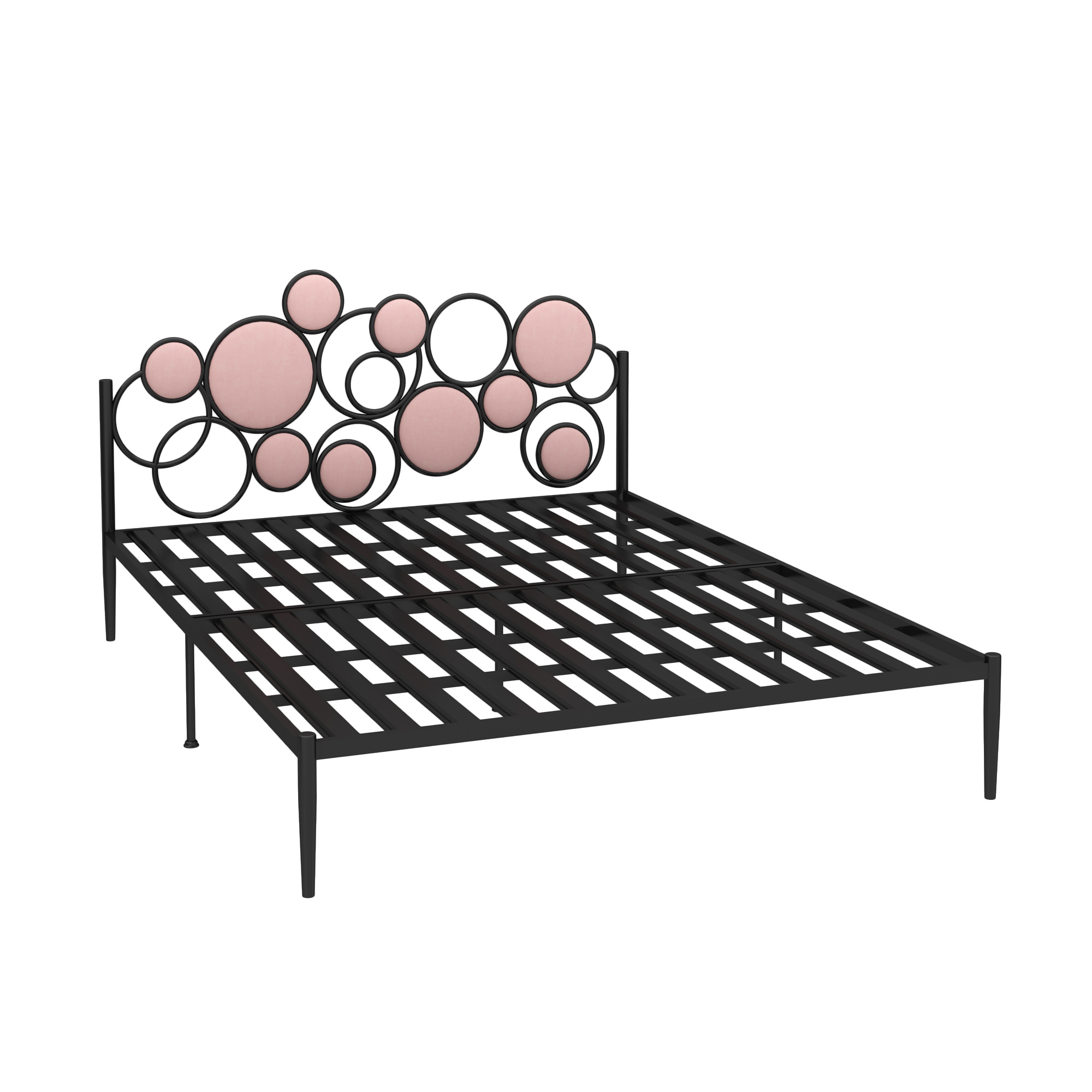Flat-tail black bed frame with pink italian velvet (dragon