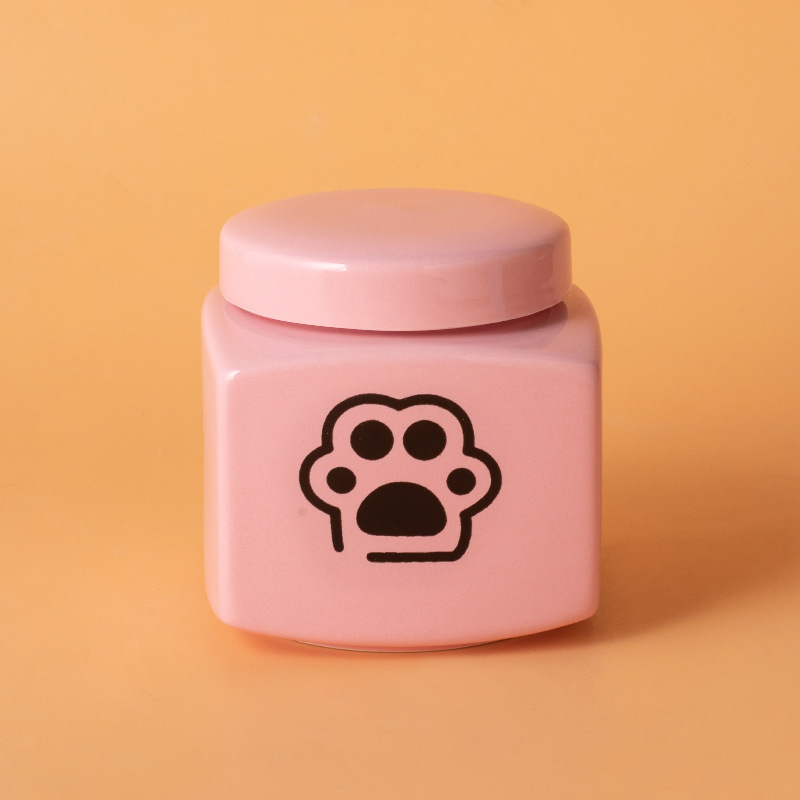 Square ash urn-pink-black paw print