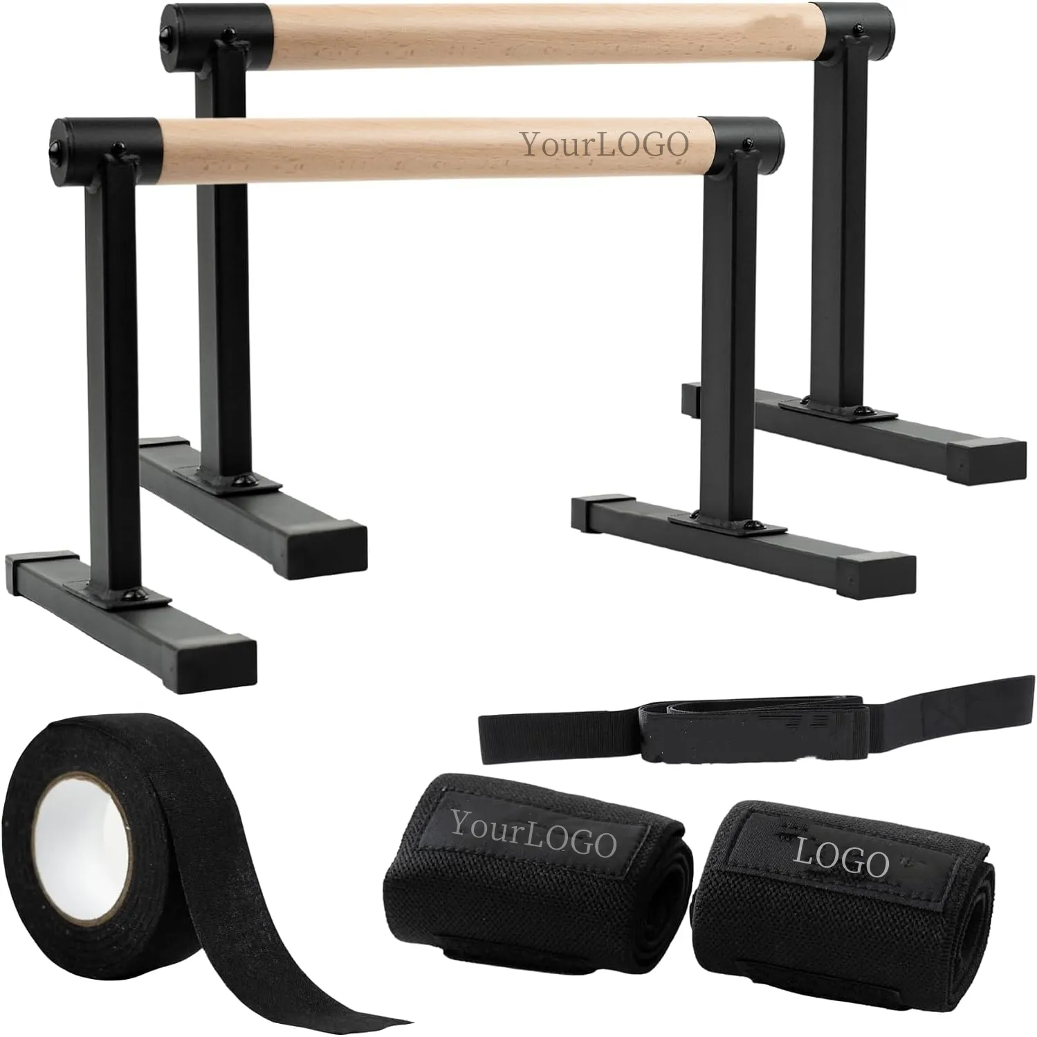 Wholesale family gyms Push Up Bar 12'' High Parallettes Bars with Wooden Handles Stable and Comfortable Calisthenics Equipment