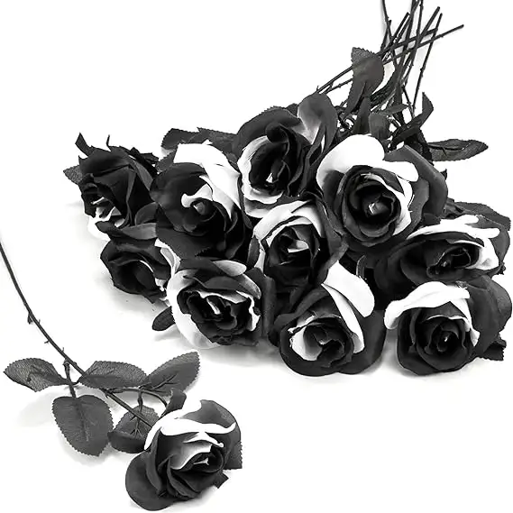 GM 검은 장미 인공 꽃 단일 줄기 가짜 실크 꽃 신부 웨딩 부케, 현실적인 꽃 식물