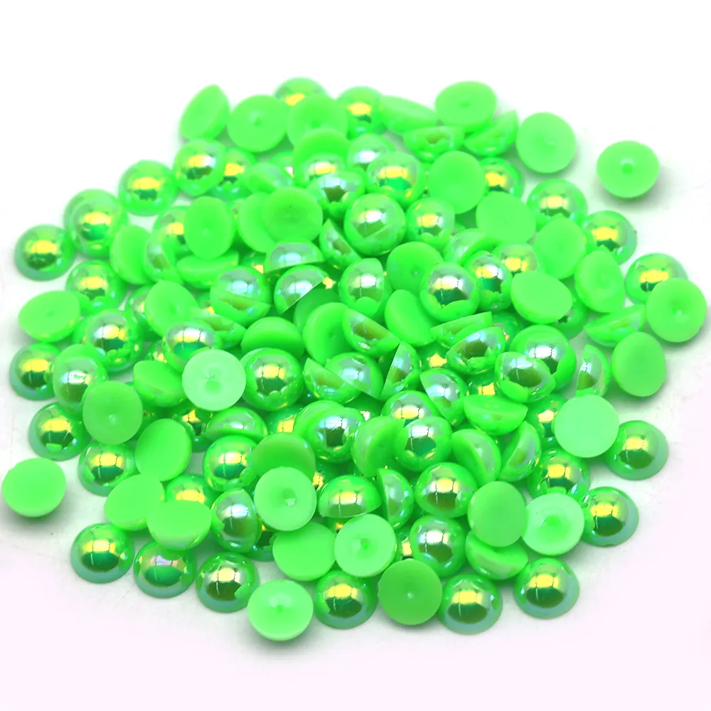 Peridot Ab Colorful Abs Plastic Flat Pearl Beads Imitation Half Round Pearls For Jewelry Making