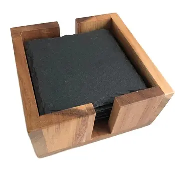 2024 Vierkant-Wohnzimmer-Bürotasse 10 * 10 * 0,5 cm flache Schieferunterschichte glatte Schieferunterschichte mit Akazienholz
