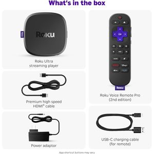 For <strong>Roku</strong> Ultra 2024 Ultimate 4K HDR10+ for Dolby Vision Atmos Wi-Fi 6 Streaming Set-Top Rechargeable Voice Remote Pro Backlit