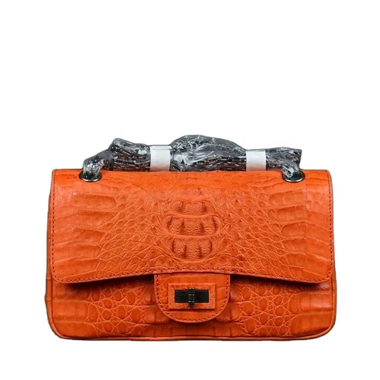 Crocodile Classique Chaîne Sac Crocodile En Cuir Rabat Sac avec Longue Chaîne Designer Sac À Main Marque Sacs À Main Orange Femmes En Gros 1pc