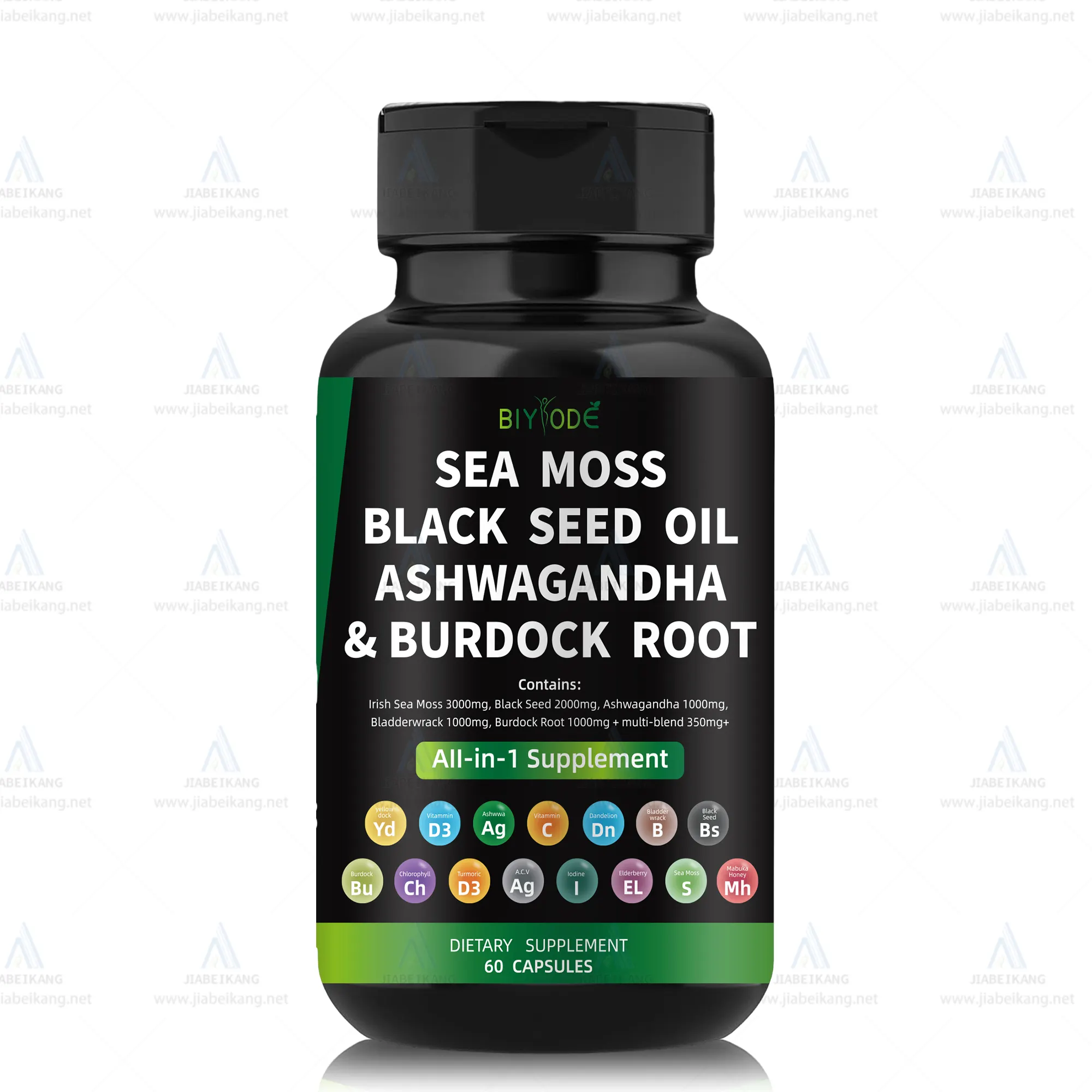 Nuova formula di muschio di mare olio di semi neri ashwagandha radice di burdock tutto in 1 integratore sanitario seamoss capsule