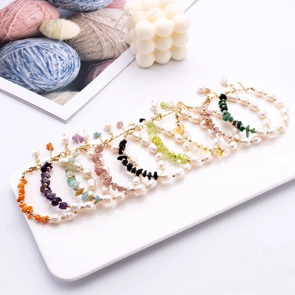 Personalizzato naturale acqua dolce perla quarzo ametista reale naturale chakra navi braccialetto di pietra gioielli in pietra naturale
