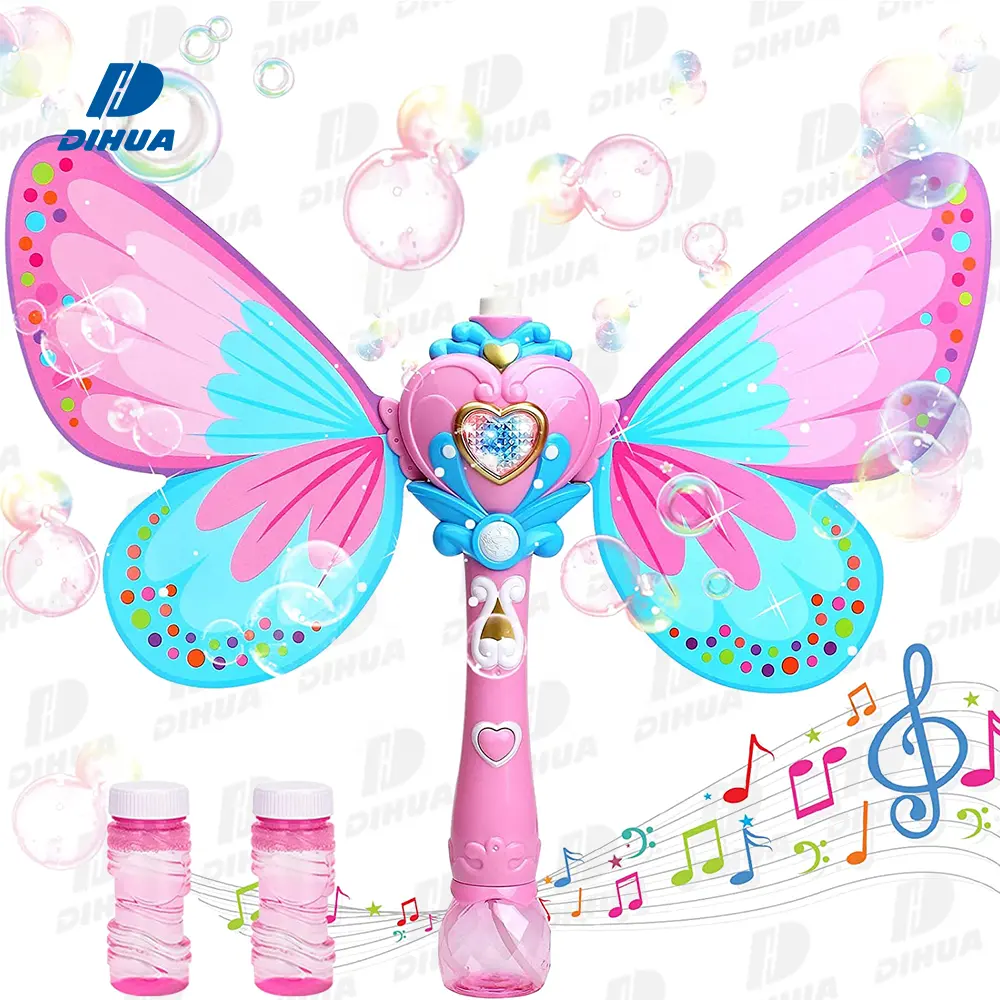 Coloré filles papillon bulle baguette souffleur extérieur bulle jouets pour enfants avec lumières bulle Solution incluse