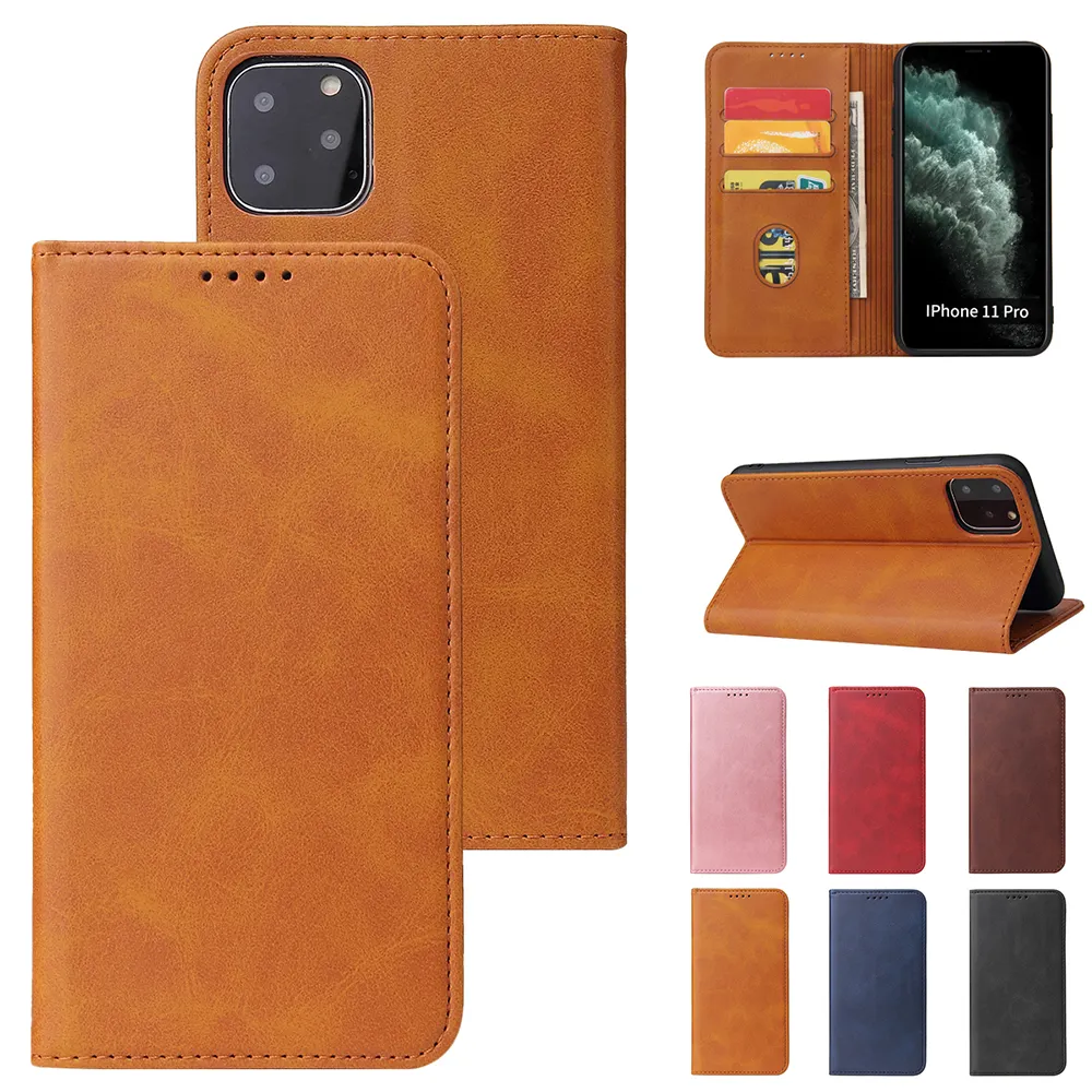 IVANHOE Card Slots Leather Wallet Phone Case for iPhone 11 Pro Max Xs XR X Flip Magnetic Wallet Case for iPhone 12 6 7 8 Plus