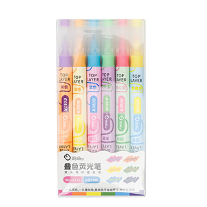 6支荧光笔双尖记号笔凿细顶层基水性什锦颜色快干2色荧光笔 - Product Image 1