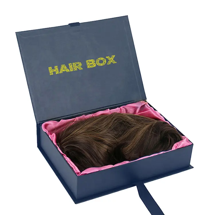 Boîte magnétique à rabat rigide avec logo personnalisé Boîte cadeau d'emballage en papier pour extensions de cheveux Boîte d'emballage de luxe pour perruques