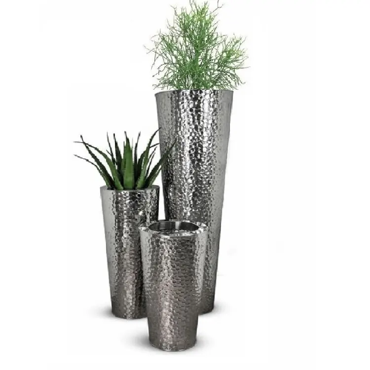 Pots de fleurs en acier inoxydable à jardinière martelée en métal moyen