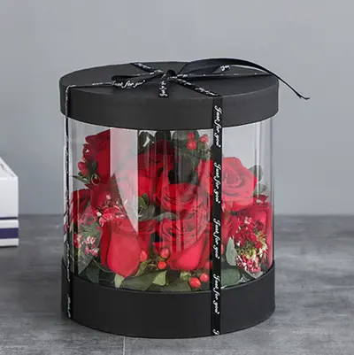 Scatola di fiori trasparente rotonda di lusso personalizzata ZL scatola di fiori trasparente cilindro regalo rose