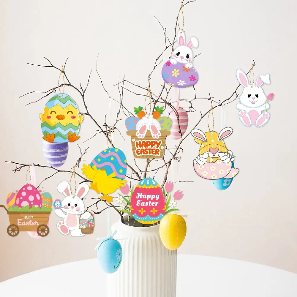 イースタークラフトピース/セット紙の卵バニーウサギの木の装飾品ペンダントハンギングタグパーティーの好意ホームイースター装飾ギフトキッズ