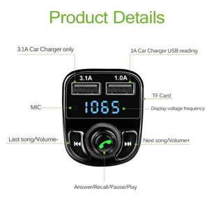 X8ที่ชาร์จในรถยนต์สำหรับเครื่องเล่น QC3.0อะแดปเตอร์ที่ชาร์จแบบเร็วตัวแปลงที่ชาร์จในรถแบบ USB คู่เครื่องส่งสัญญาณ FM สำหรับเครื่องเล่น MP3 - Product Image 2