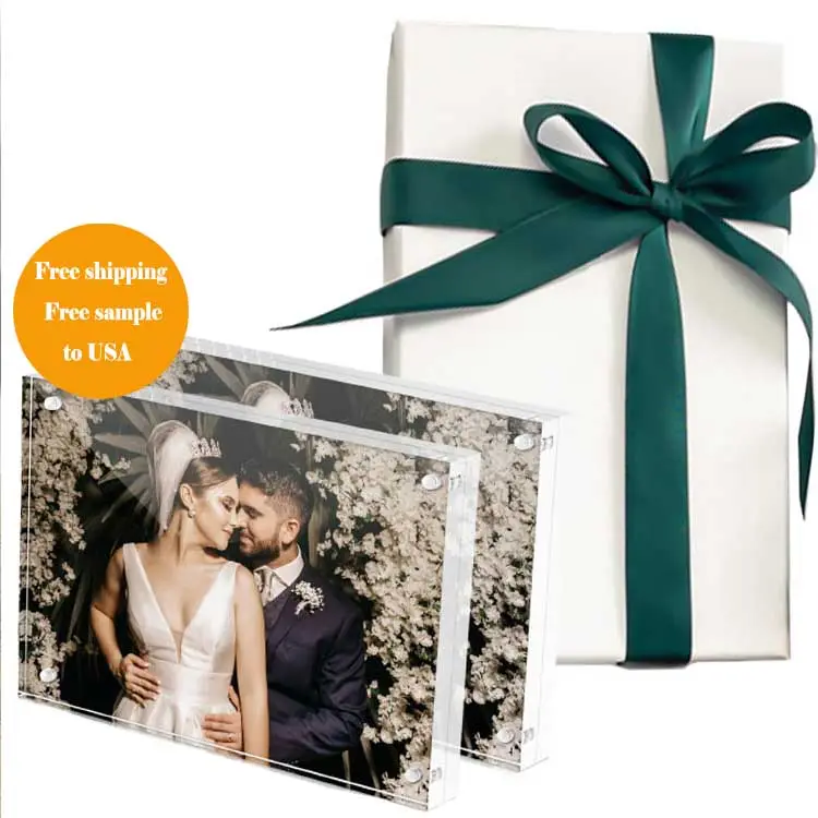 Immagini acriliche trasparenti cornici per foto souvenir unici bomboniere per matrimoni set regalo per gli ospiti con nastro per scatole regalo