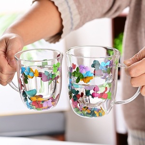 High borosilicate double-layer dry flower glass <strong>cup</strong> for home and office use; latte coffee <strong>cup</strong>. - Product Image 2