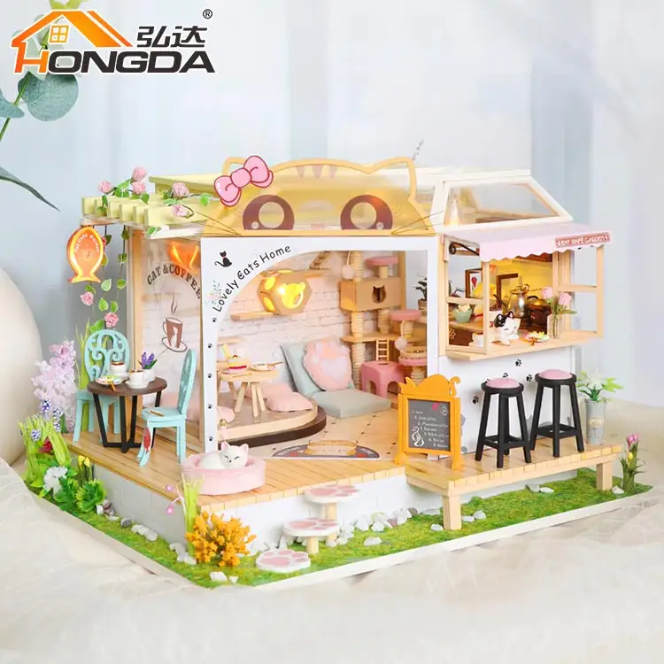 Hongda Persoonlijke Maatwerk Onafgemaakte Poppenhuis Miniatuur Diy Speelgoed Veranda Schommel Voor Hobbyschool