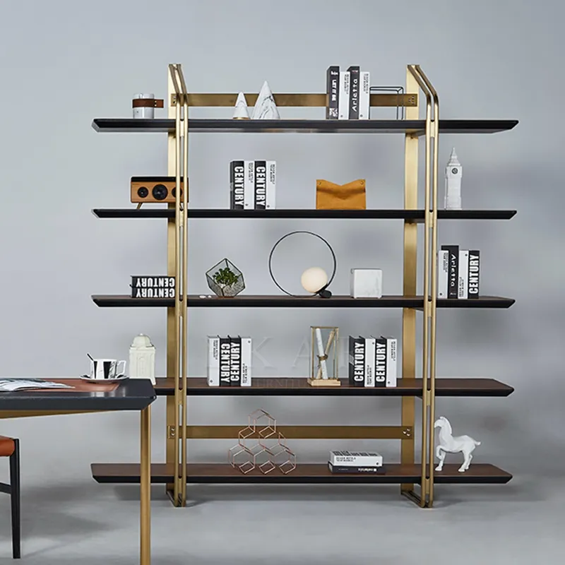 Деревянная современная элегантная дизайнерская металлическая кожаная верхняя книжная полка книжный шкаф