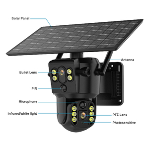 Sistema de seguridad para el hogar con sensor de movimiento de cámara 360, cámara con energía solar multidireccional con paneles solares, cámara con lámpara solar - Product Image 6