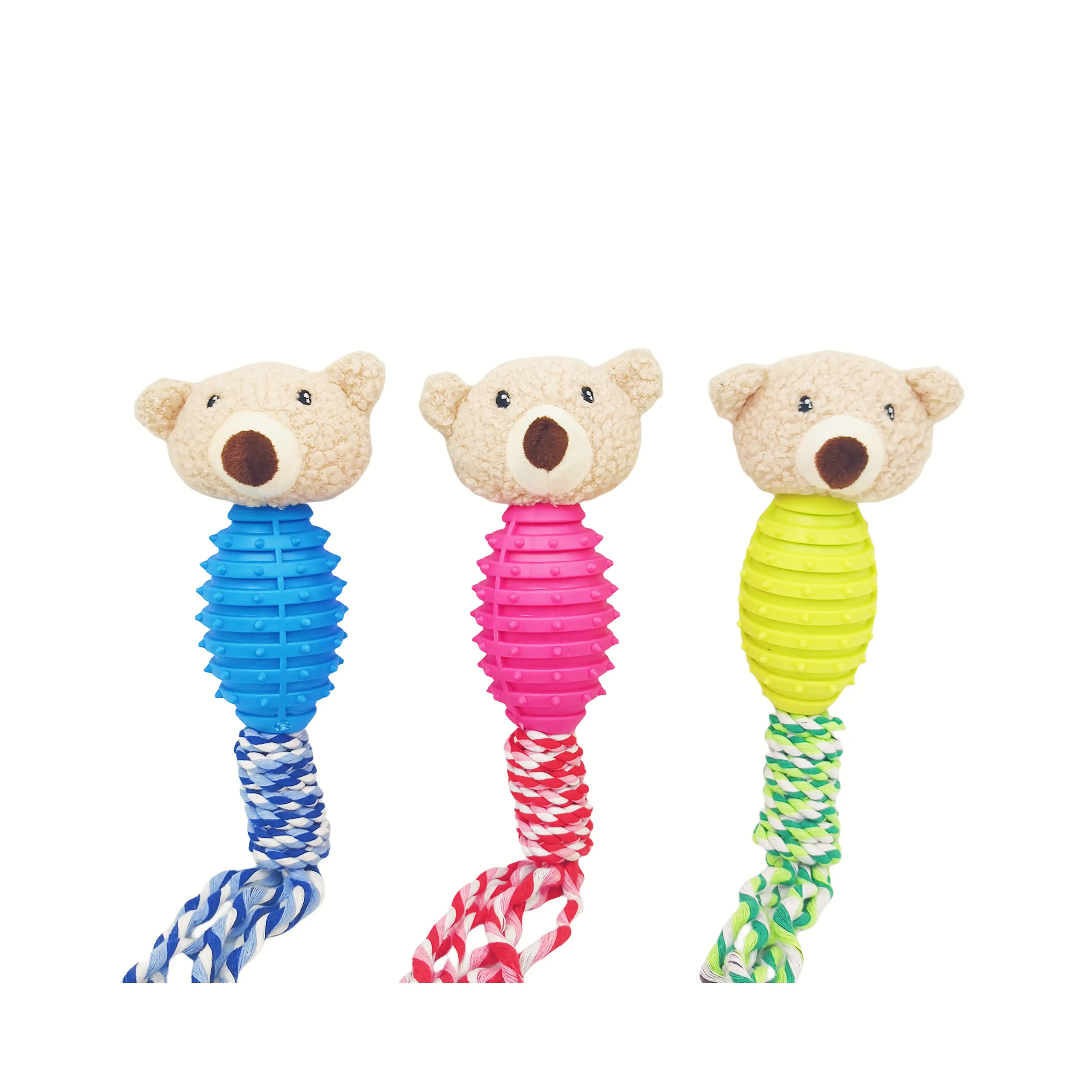곰 머리 수류탄 개 씹는 치아 청소를위한 고무 장난감 대화 형 줄다리기 용 애완 동물 밧줄 장난감