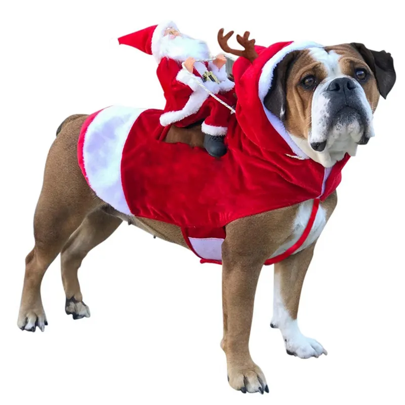 Ropa navideña para perros, abrigo de Papá Noel montando un ciervo, ropa navideña para mascotas, Disfraces para perros grandes y pequeños