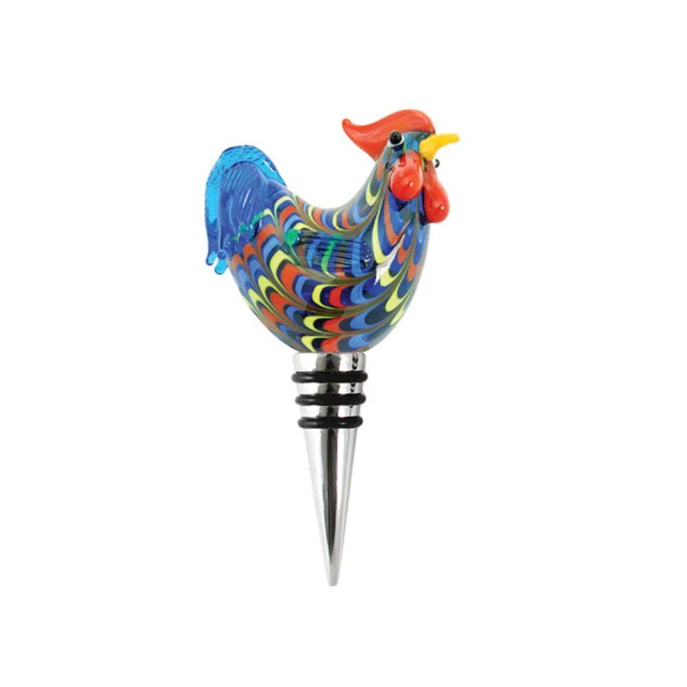 Murano Penyumbat Kaca Bentuk Hewan, Dekorasi Botol Anggur Kaca Tiup Tangan Ikan Ayam