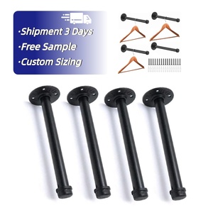 Industrieel Pijp Kledingrek Aan De Muur Gemonteerd Kledingrek Zware Rustieke Vintage Staal Black Metal Kleding Ophangstaaf - Product Image 1