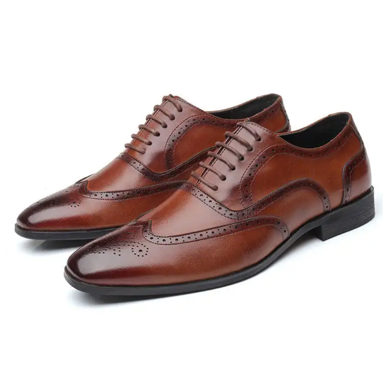 2023 New Products Italian Party Dress Shoes Tie Lace Cow Genuine Leather Shoes Fashion Oxford Stylish Dress Shoes for Men