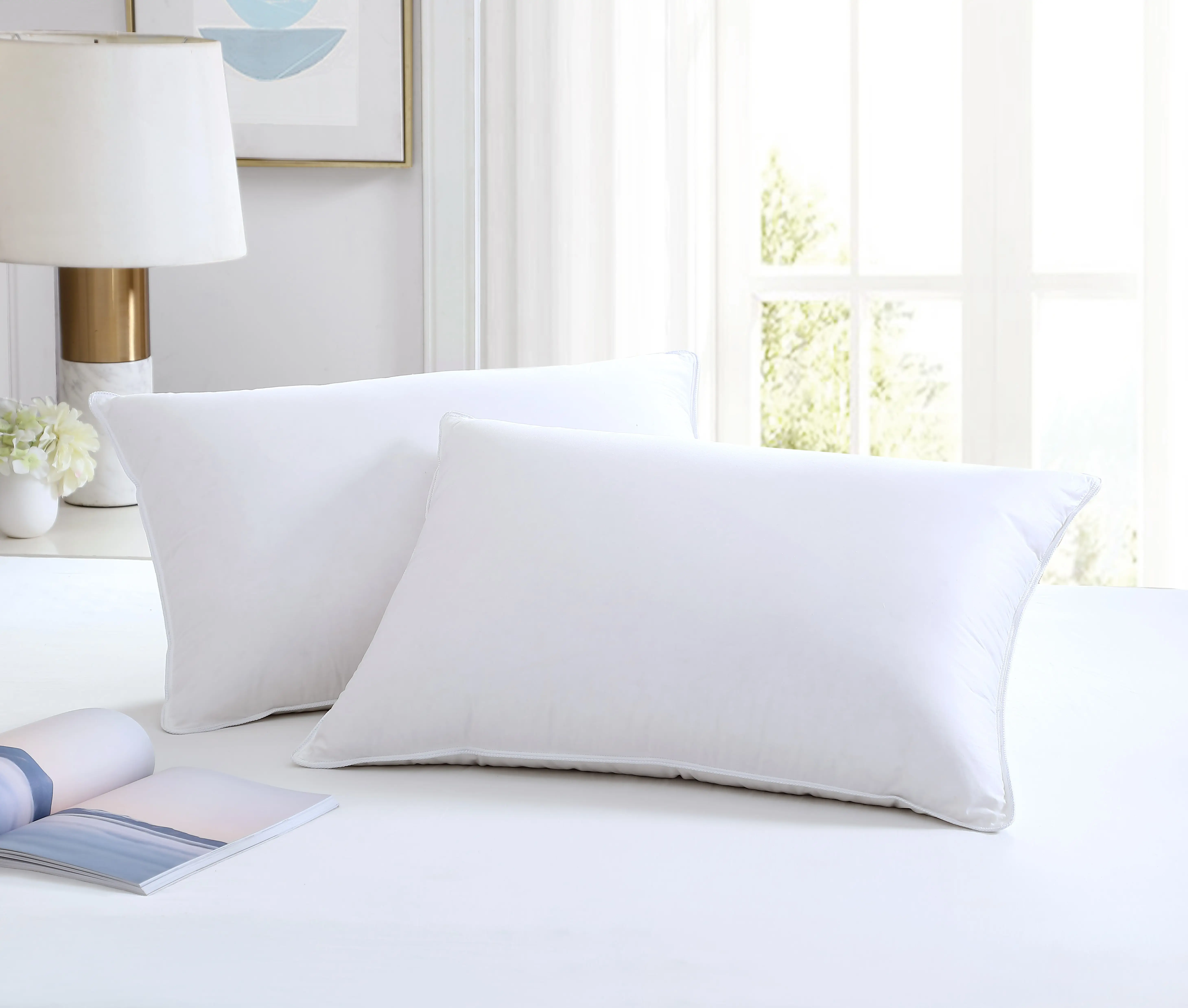 GAGA 100% полиэфирная ткань, подушка с белыми утиными перьями, гостиничная Подушка, низкая цена