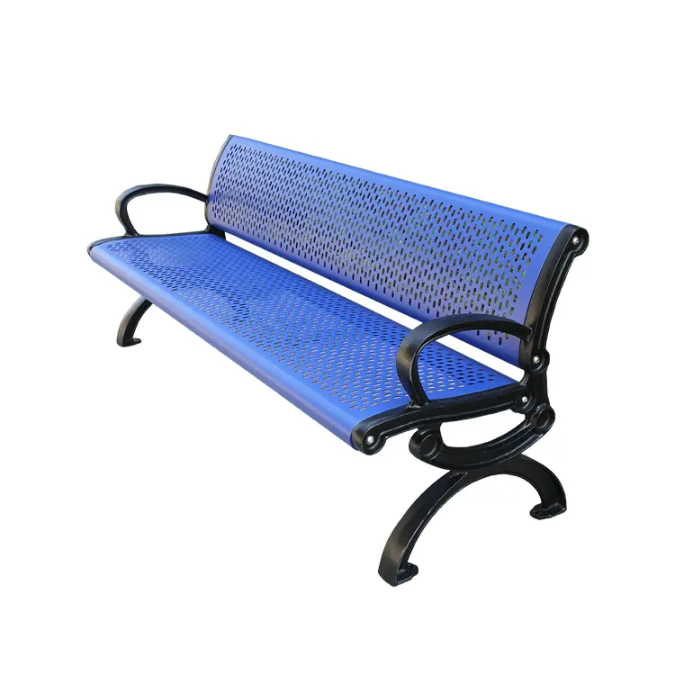 Panchina in acciaio forato per esterni con gamba in ghisa per esterni, moderna panca in metallo, sedia a panca lunga da giardino